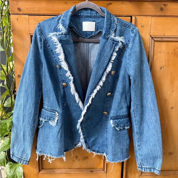 BLUE REVIVAL LINDSAY FRAYED DENIM BLAZER SIZE Medium - Picture 2 of 8